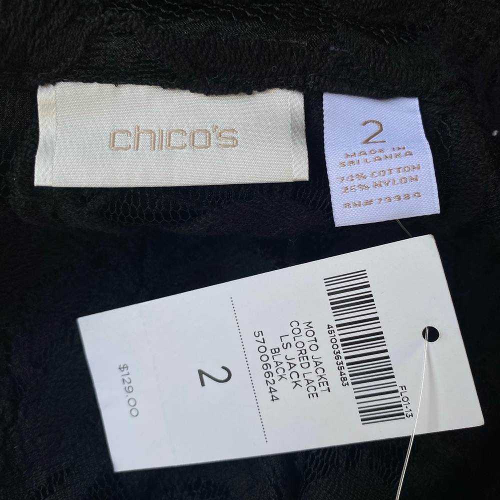 Women’s Chicos Size 2 large NWT Black lace moto jacket - Picture 10 of 10